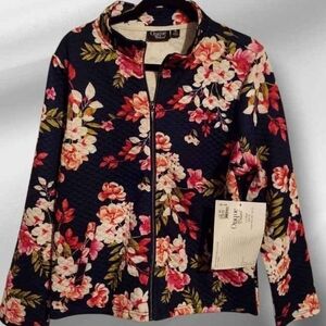 Onque Casuals Floral Bomber Jacket - Navy and Pink